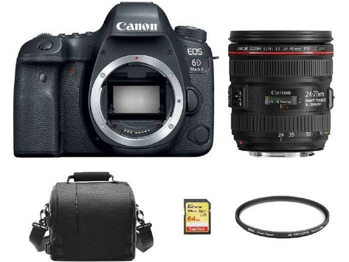 Cámara Reflex CANON EOS 6D II + Objectivo EF 24-70mm F4L IS USM + Tarjeta SD 64GB + Bolsa + Protector HOYA 77mm PRO 1D (Full Frame)