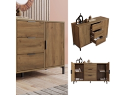 Cómoda Con 2 Puertas Y 3 Cajones, Roble Oscuro, 120x40x76cm, Para Salón O Dormitorio.