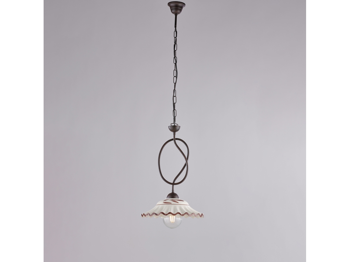 Lámpara de araña Bistrot en hierro negro y efecto óxido Deco con difusor cerámico D. 30 Blanco y marrón 1 luz 105 Ø30 Belight