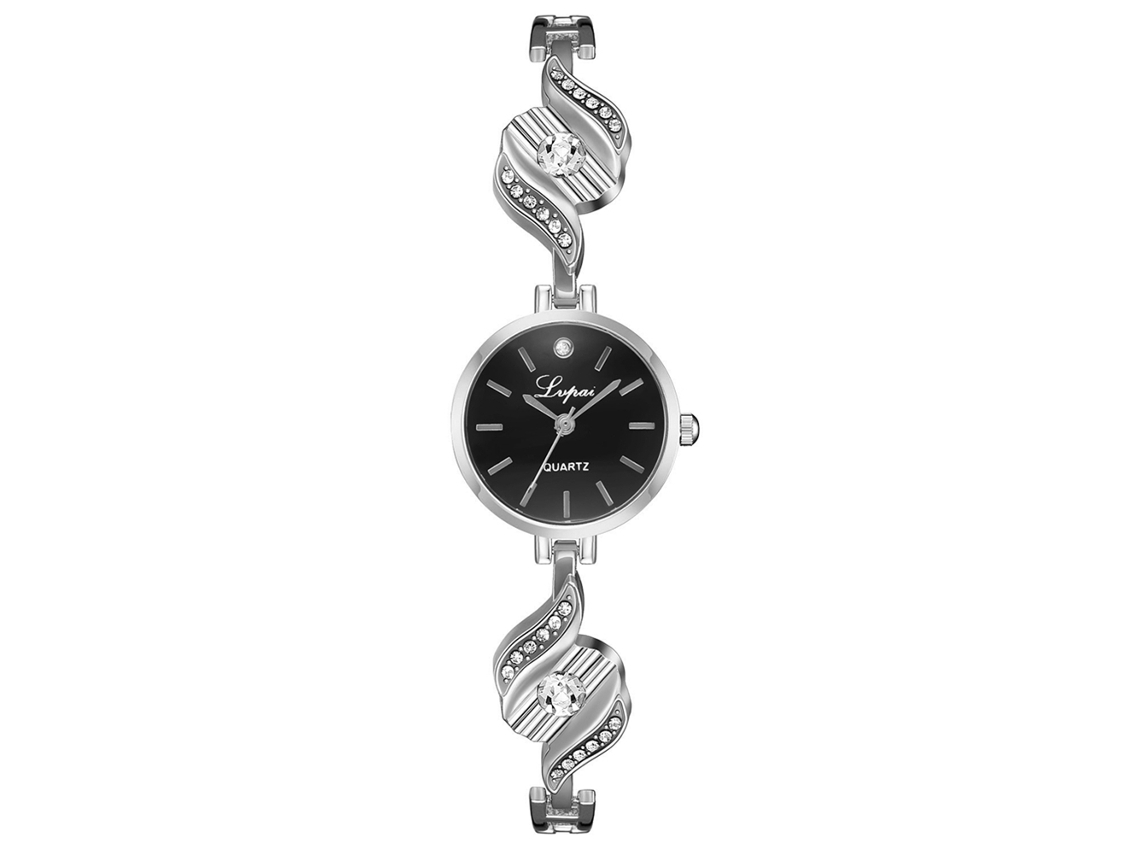 Reloj De Pulsera De Cuarzo Para Mujer Con Decoración De Diamantes De Imitación, Aleación De Moda, Oro Rosa + Negro.