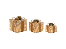 Set 3 Regalo Led Ratán Blanco 25x25x25cm