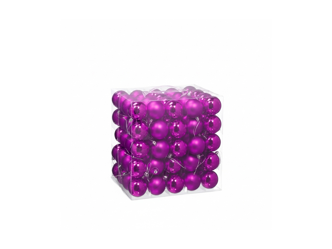 Relaxdays Bolas Árbol Navidad, Set De 100, Plástico, Diseño En Mate Y Brillante, 6 Cm, Adornos Navideños, Fucsia