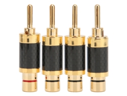 4 Conectores Banana De Latón Chapado En Oro Con Fibra De Carbono Negra Para Cable De 7,5 Mm