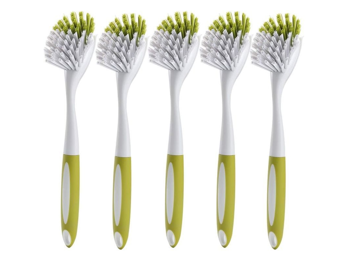 Cepillo De Limpieza Con Cerdas Rígidas Para Platos, Ollas Y Sartenes, Amarillo Verdoso, 5 Unidades