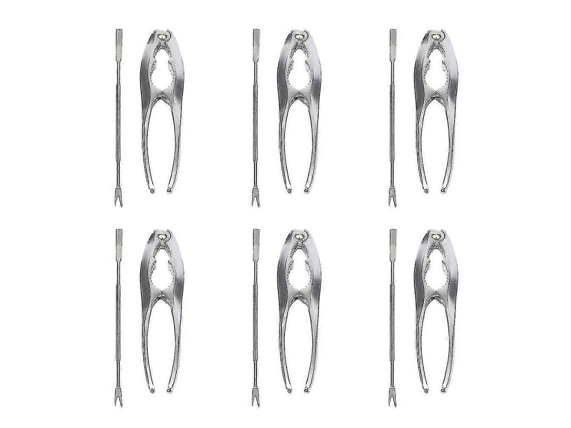 Set De Herramientas Marinas 6 Abridores De Cangrejo + 6 Tenedores De Acero Inoxidable Para Mariscos Y Frutos Secos Plata