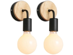 Juego de 2 apliques de pared para interiores de metal y madera, E27, para dormitorio y baño, 415 (negro)
