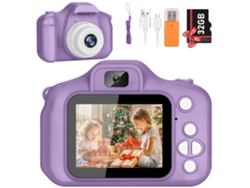 Cámara de vídeo digital para niños HD 1080p con tarjeta SD de 32 GB para niños de 3 a 12 años, color morado