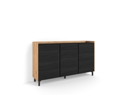 Aparador Para Salón, 156x35x91cm, 3 Puertas, Diseño Industrial, Negro Y Roble