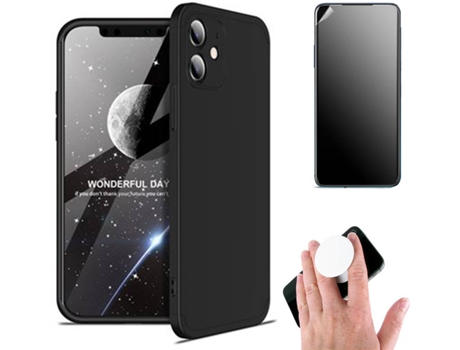 Kit Carcasa y Protector iPhone12 Ultimatte, Slim Armor 360º y Popsocket Negro