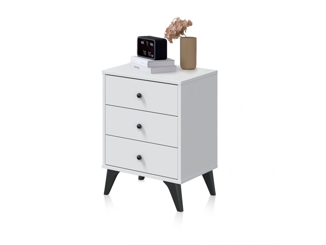 Mesita de noche Iconic Blanco Artik (Blanco Mate) - Negro 40 x 56 x 33,5 cm