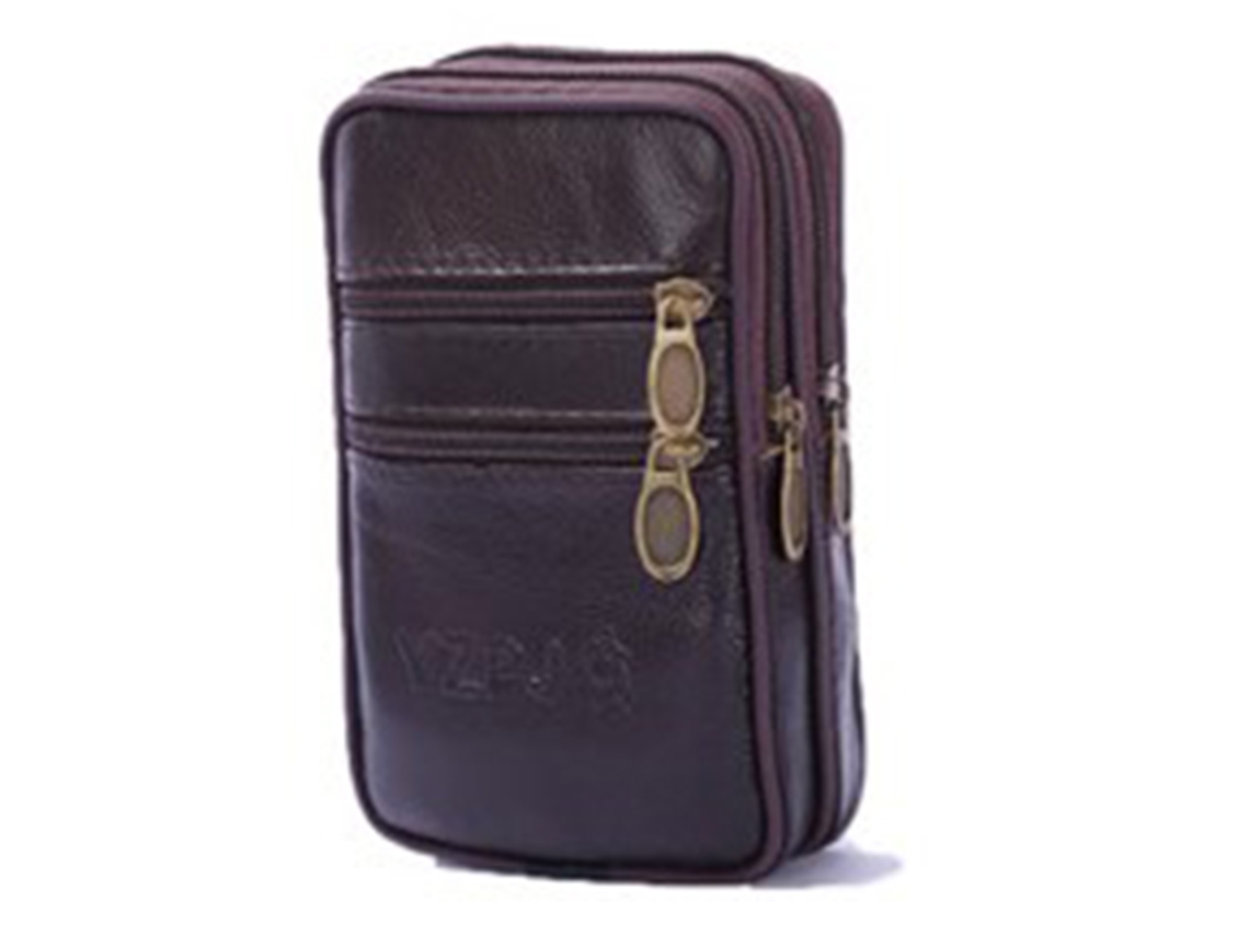 Riñonera Multifuncional De Cuero De 3 Capas Para Hombre, Para Teléfono Móvil, Color Marrón Oscuro.