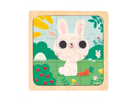 JANOD Puzzle de Madera 9 Piezas Conejo Blanco J07112