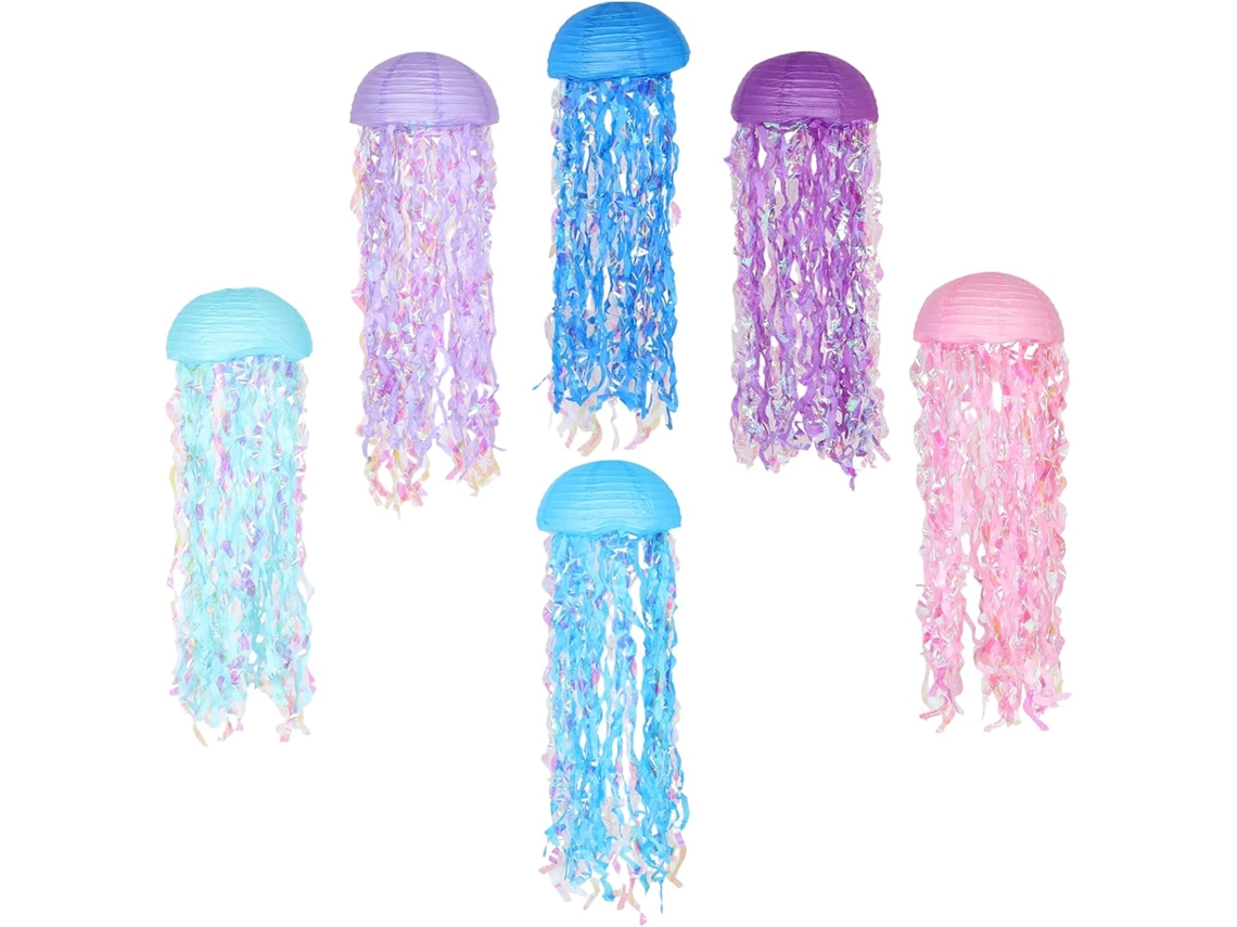 Juego de 6 faroles de papel decorativos con forma de medusa para colgar, ideales para Fest Gokoco
