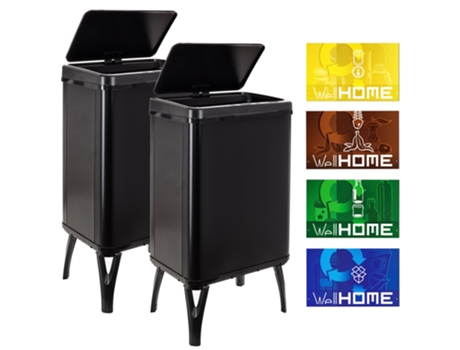 Cubo de basura inteligente Well Home 2x40L negro con etiquetas magnéticas WELLHOME