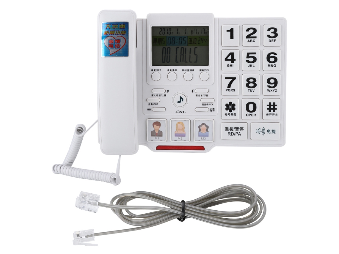 Teléfono fijo automático con grabación y pantalla LCD.