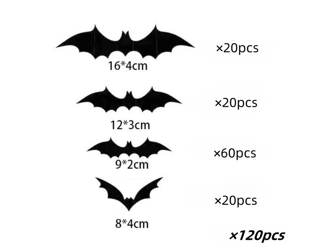 Pegatinas 3D de murciélago negro de PVC para Halloween, decoración aterradora para paredes y bares, 120 piezas Viewleaf