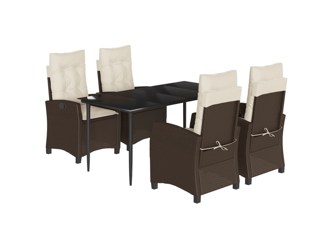 Conjunto 5 comedor de jardín VIDAXL y cojines ratán sintético marrón