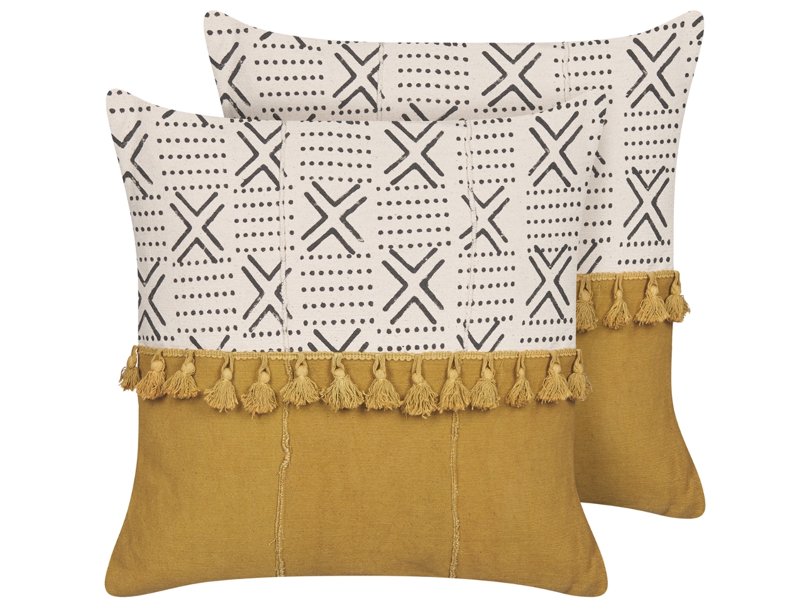 Juego de cojines decorativos BELIANI Woodi de Algodón Blanco 45x45x10