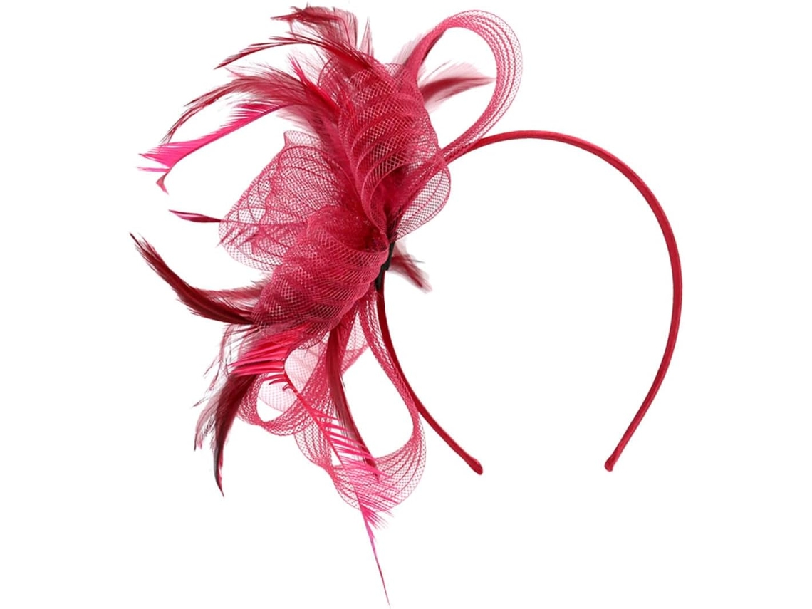 Véu De Tule Vermelho Escuro Com Pena E Presilha De Cabelo Removível