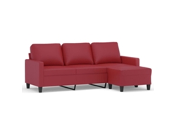 Sofá De 3 Plazas Con Taburete VIDAXL Rojo Cuero artificial