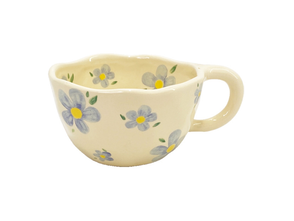Taza De Cerámica Con Estampado Floral Y Textura Irregular, Ideal Para Regalar.