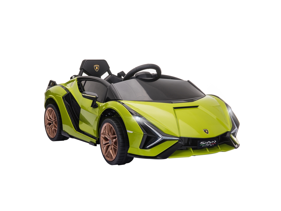 Coche eléctrico Lamborghini Sian de 12 V para niños mayores de 3 años con mando a distancia, puertas que se abren, música MP3, USB y faros, 108 x 62 x 40 cm, verde.