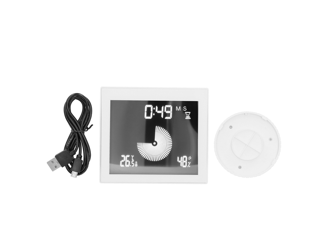 Termohigrómetro multifuncional Primerox, con alarma, cronómetro, reloj, IP65, blanco, USB 5V 1A