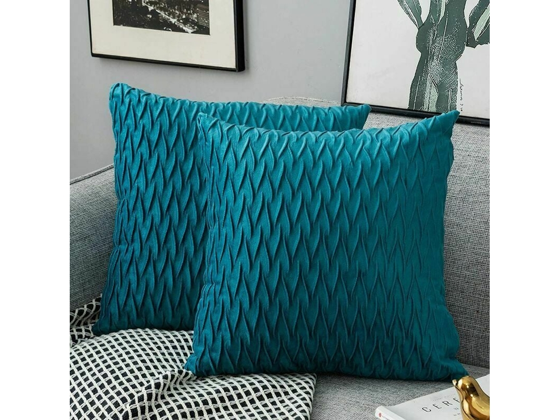 Juego De 2 Fundas De Cojín De Terciopelo Turquesa, 45 X 45 Cm