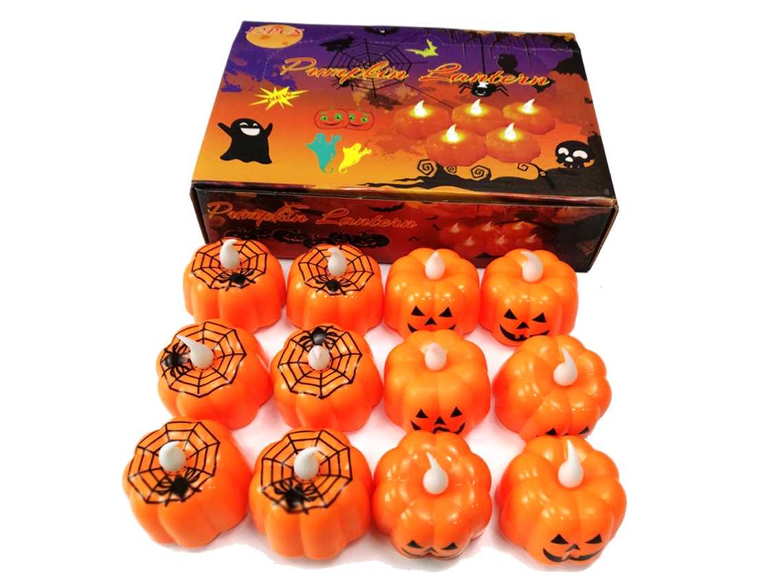 12 Velas Led Con Forma De Calabaza, Sin Llama, Funcionan Con Pilas, Para Decoración De Fiestas En Interiores.