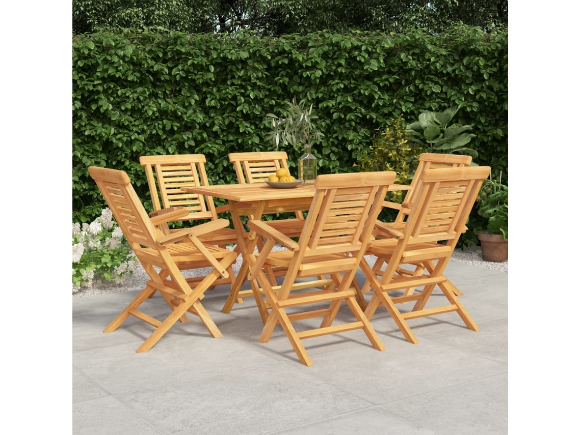 Juego de comedor de jardín de 7 piezas en madera maciza de teca DKD Home Decor