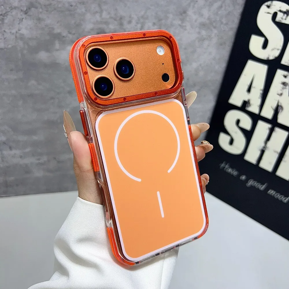 (iphone 13 Pro Max, Naranja) Funda Con Bisel Transparente Para Iphone Con Cubierta Trasera Magnética Magsafe.