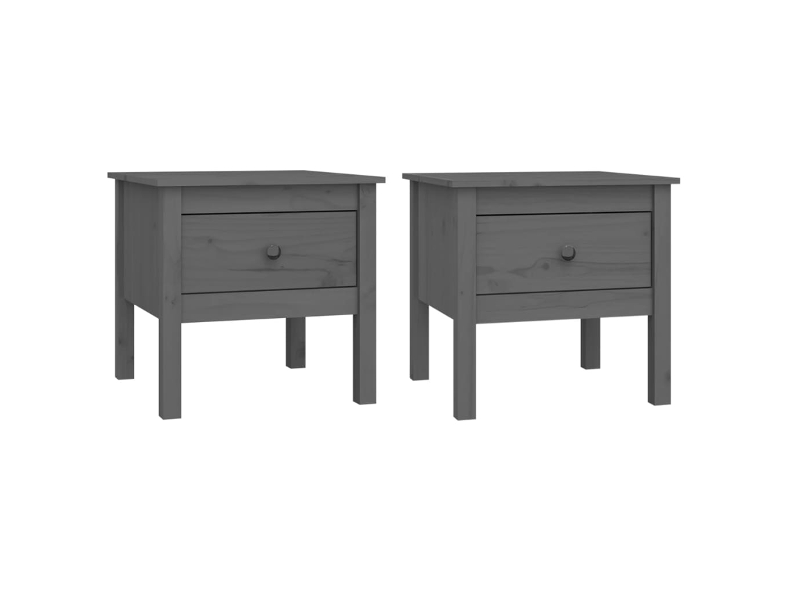 Juego de 2 mesas auxiliares de madera maciza de pino, gris, MAISON EXCLUSIVE (50x50x49 cm)
