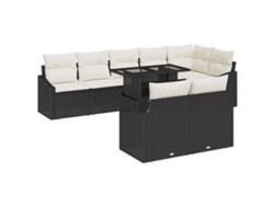 Maison Exclusive - Juego de sofás de jardín de 9 piezas en negro y crema con cojines