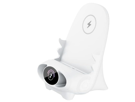Mini silla Cargador rápido inalámbrico Soporte para teléfono multifuncional, estación de carga mejorada con función de altavoz, suministro para tod...