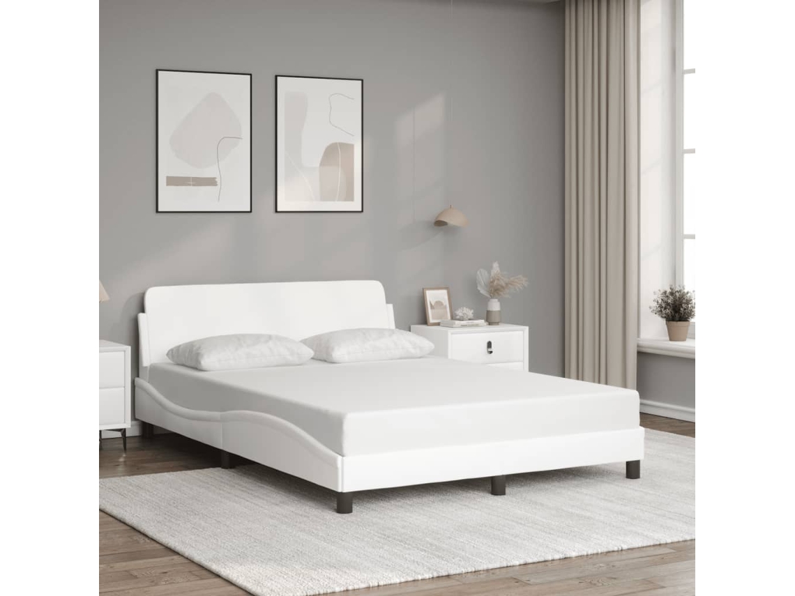 Estructura De Cama Sin Colchón Cuero Sintético Blanco 120x200cm