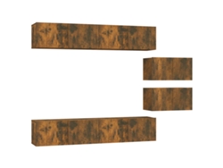 Conjunto de muebles para TV de 6 piezas, madera procesada de roble ahumado, EXCLUSIVO DE LA CASA