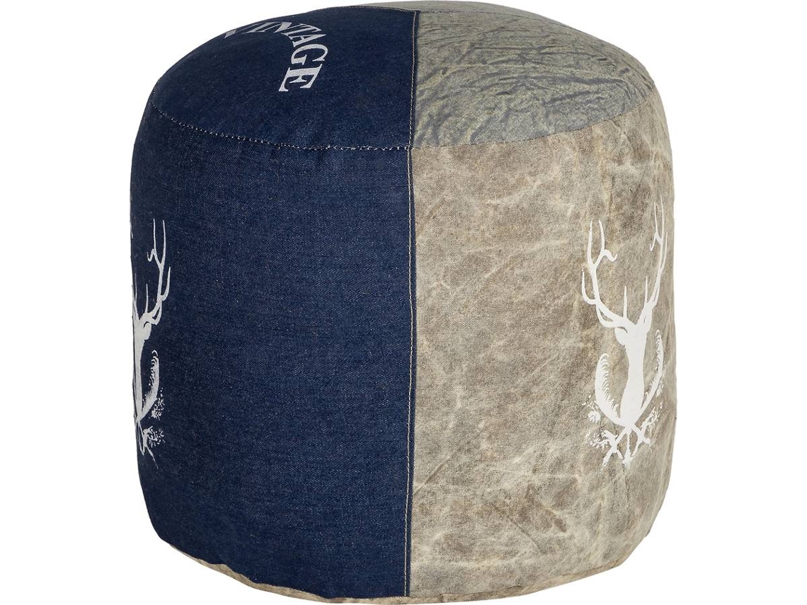 Puff WOMO-DESIGN Jacksonville redondo ø35x43cm de lona beige y vaquero azul hecho a mano