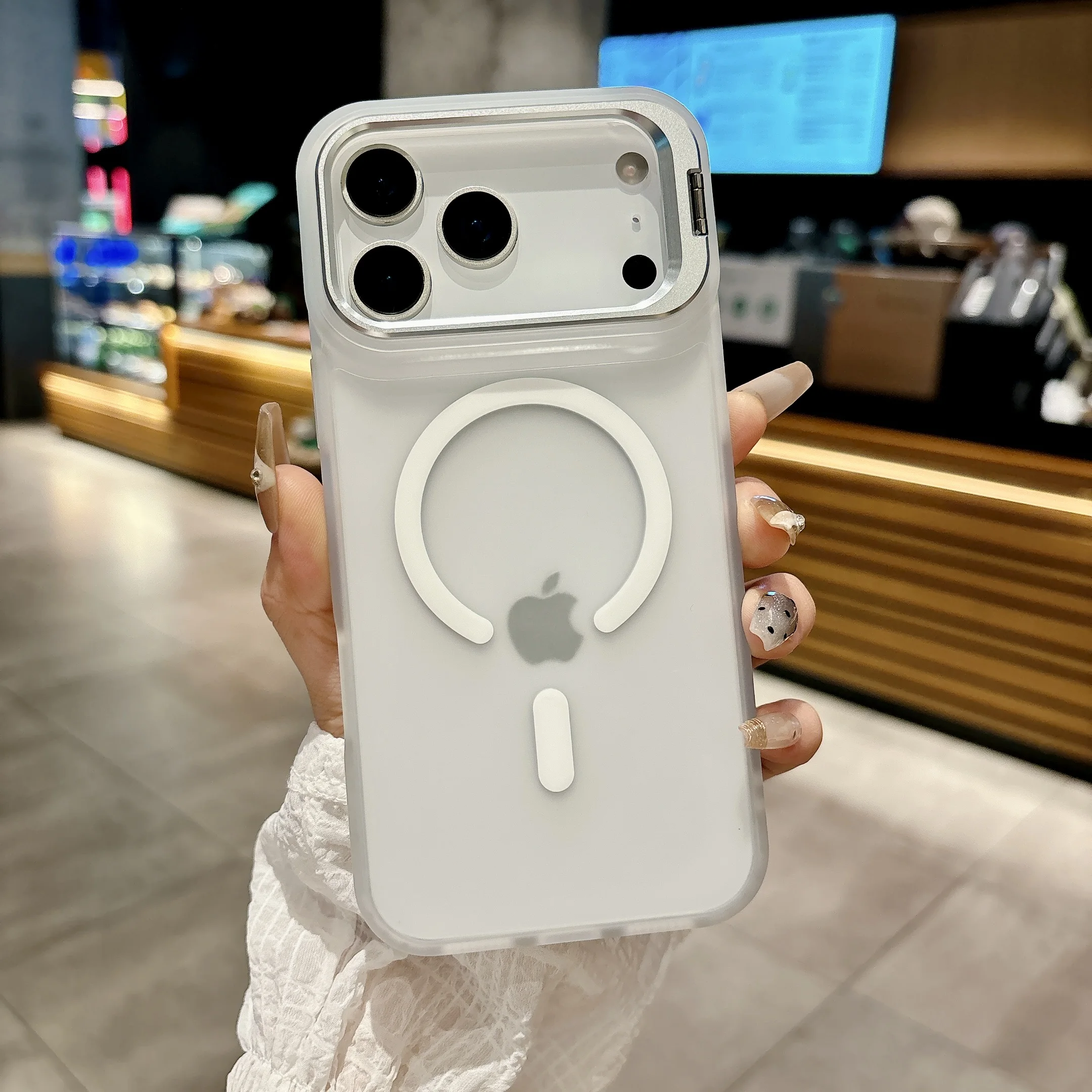 (iphone 17 Pro Max, Blanco) Funda Protectora Magnética Translúcida Mate Para Iphone Con Soporte Metálico Y Compatibilidad Con Magsafe.