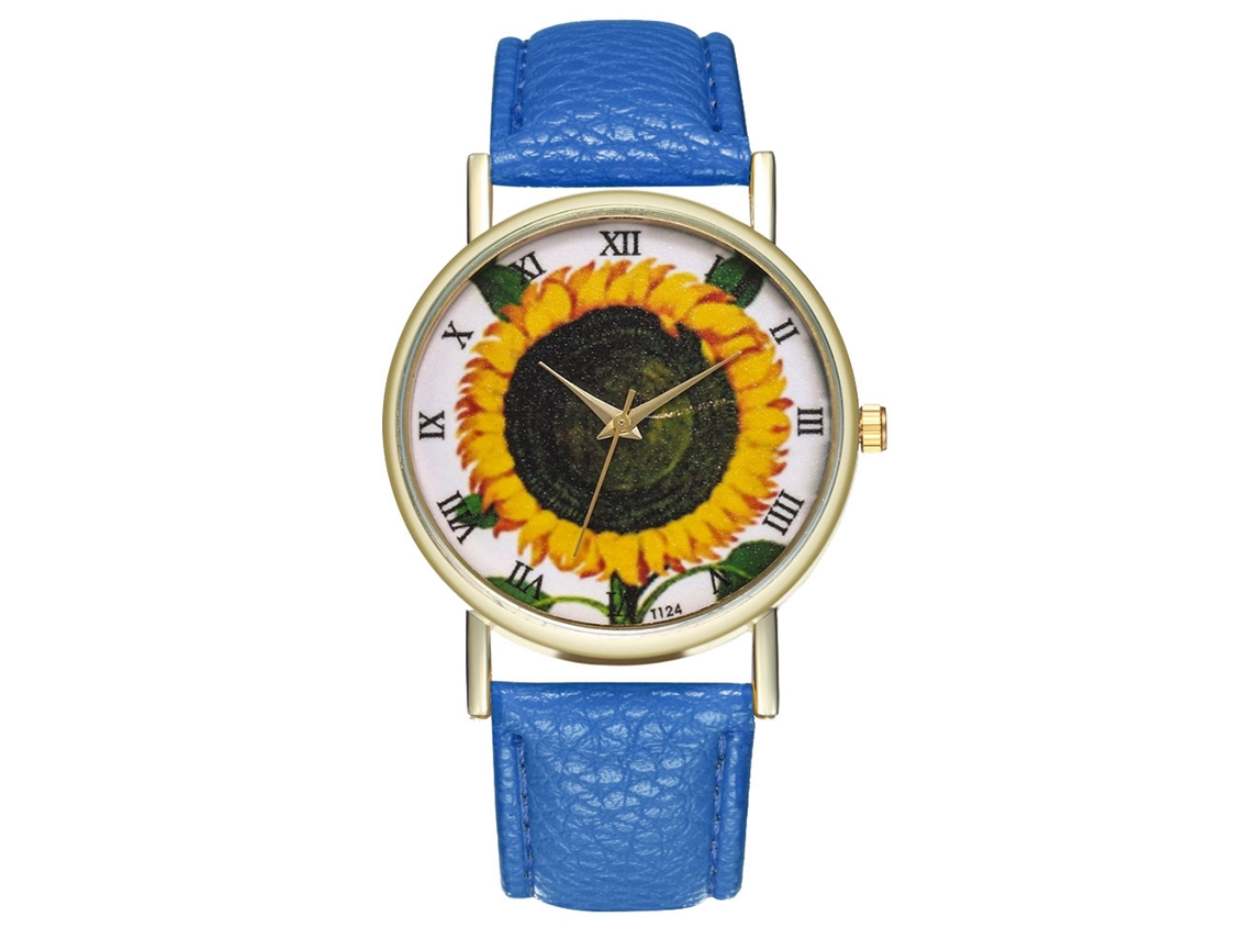 Reloj Analógico De Cuarzo Zhoulianfa Para Mujer Con Diseño De Girasol, Azul Real, A La Moda.