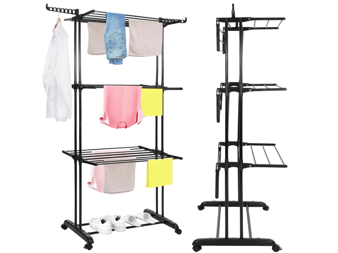 Tendedero vertical Springos con ruedas, plegable, 24 varillas y ganchos giratorios