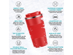 Caneca de Viagem Aço Inoxidável Isolada Reutilizável para Bebidas Quentes e Frias Vermelho 510 Ml