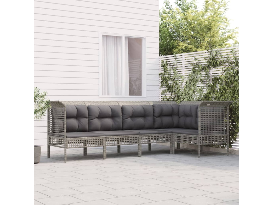 Conjunto de jardín de 5 piezas con cojines, ratán gris, DKD Home Decor