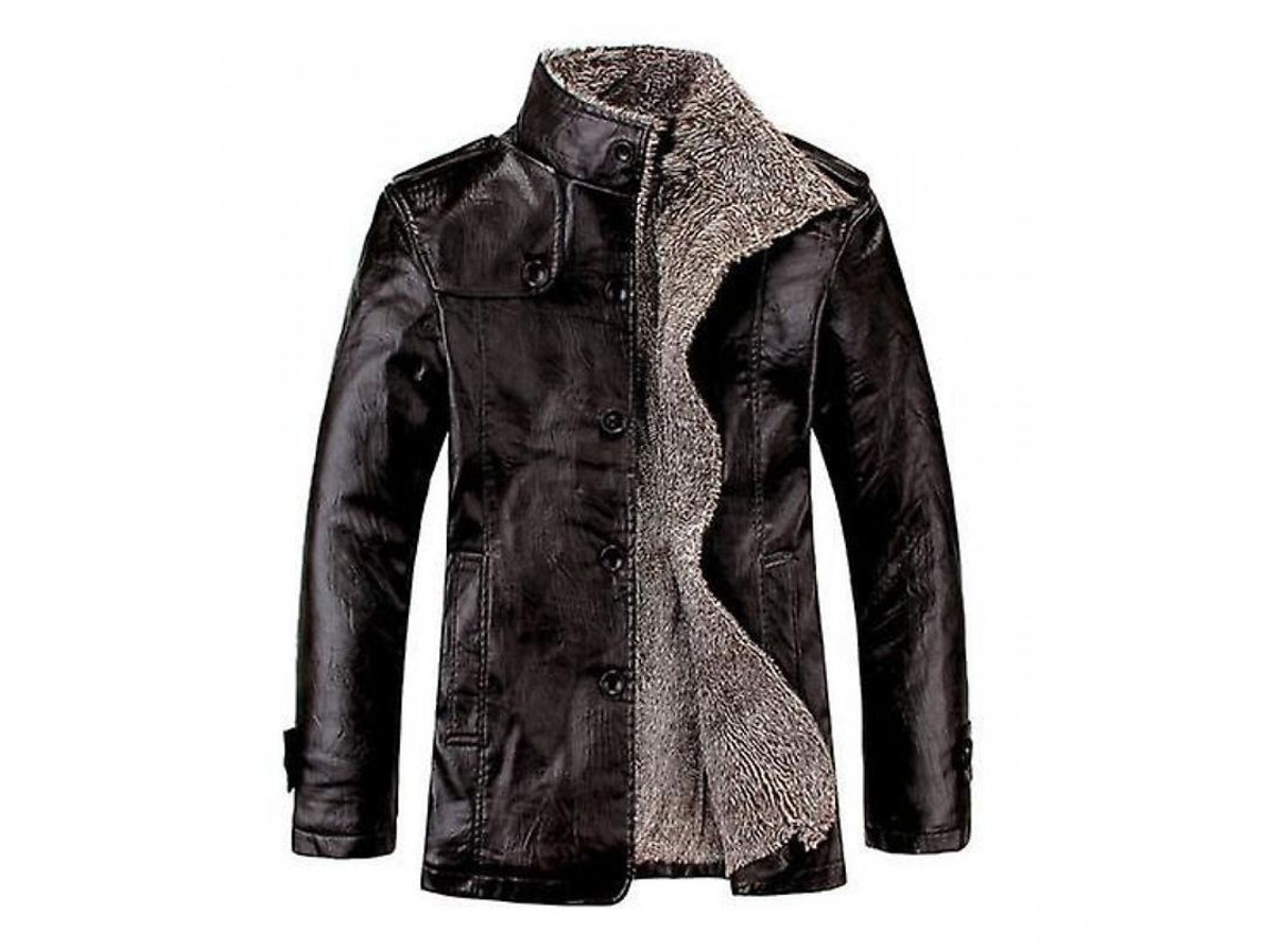 2026-chaqueta De Cuero Pu Para Hombre Invierno Con Pelo Abrigo Largo Antiviento Casual Formal Talla Regular Dnx M Negro