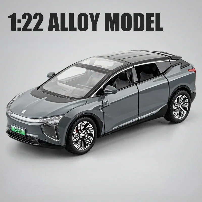(Hiphi Gray) Miniatura de coche de aleación fundida a presión, escala 1:22 - Puertas que se abren - Funciones de sonido y luz