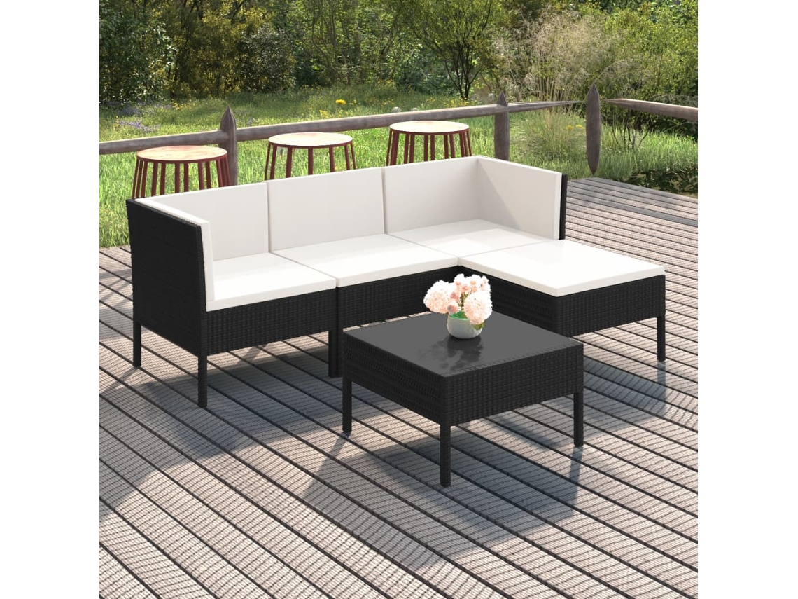 Conjunto de jardín de 5 piezas DKD Home Decor con cojines de mimbre negros