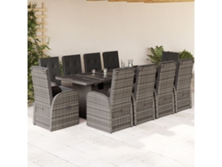 Juego de comedor de jardín de 11 piezas con cojines de mimbre gris DKD Home Decor