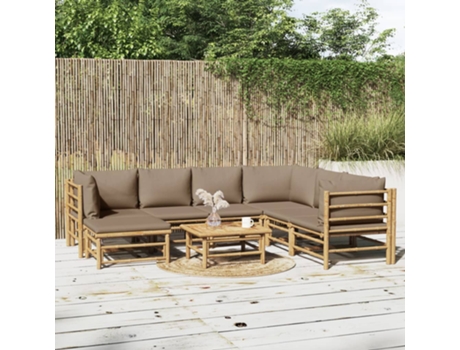 MAISON EXCLUSIVE Set de muebles de jardín 8 piezas bambú y cojines gris taupé
