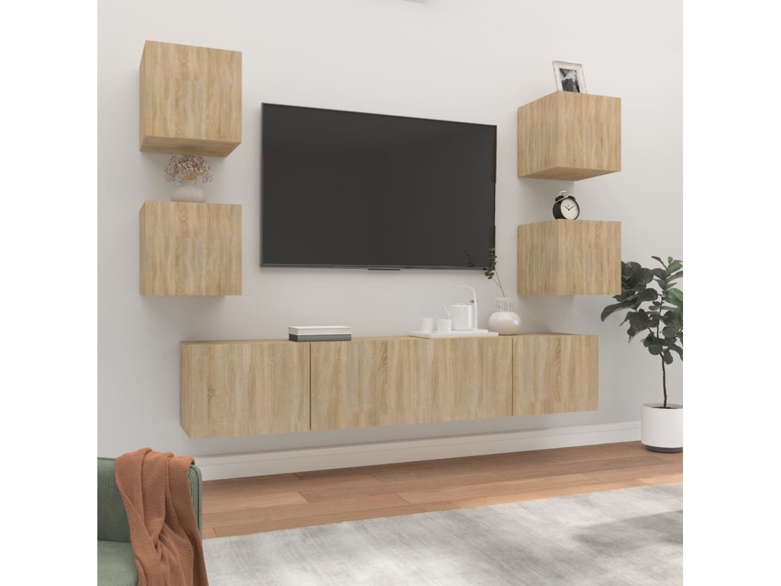 Pack Muebles de Armario Tv 6 Pzs Madera Procesada Roble Sonoma