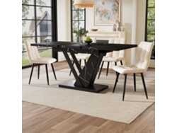 Mesa de comedor extensible con diseño de mármol negro para cocinas y salones (120 x 160 x 75 cm)