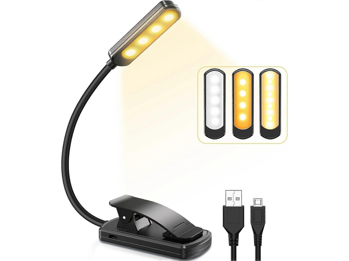 Lámpara de lectura LED con clip de carga USB, 3 colores, 9 niveles de ajuste, mini luz nocturna Nostalgia88